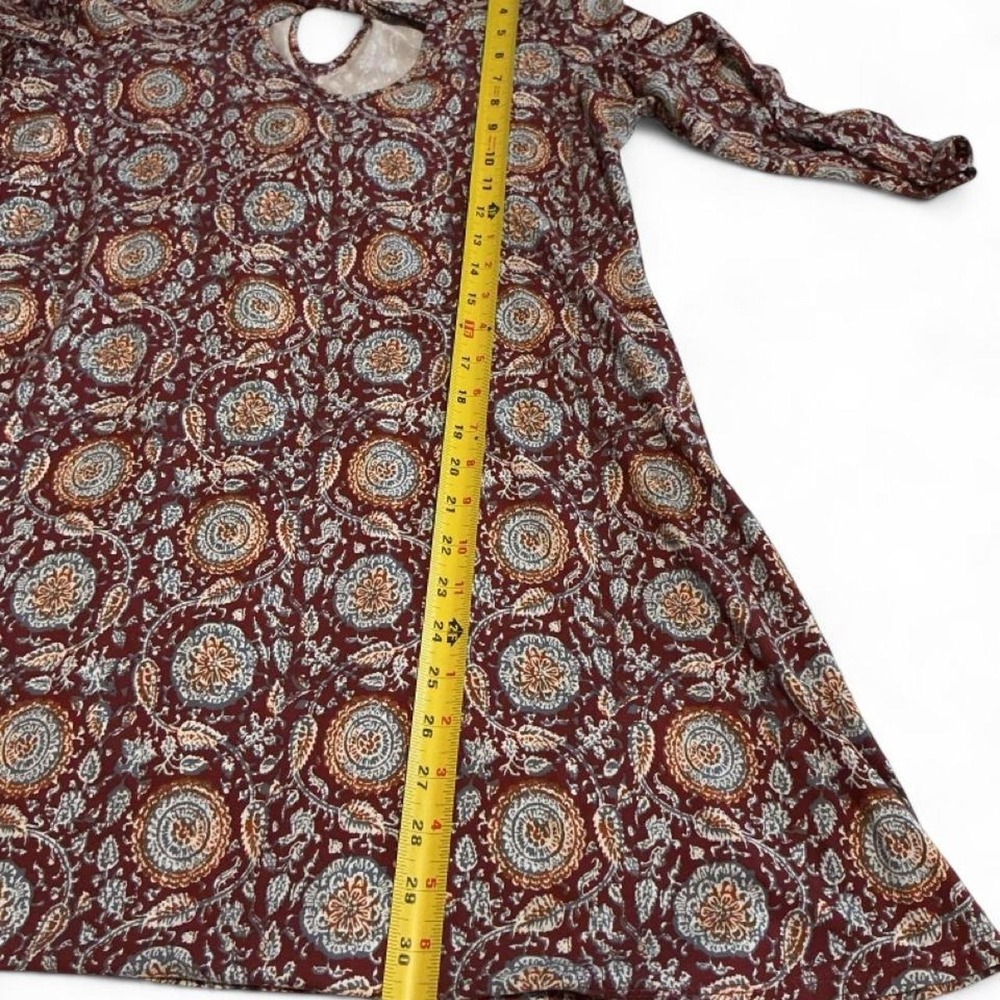 Three Pink Hearts Dress Women M Burgundy Excellent Boho Medallion Keyhole Mini - Picture 6 of 8